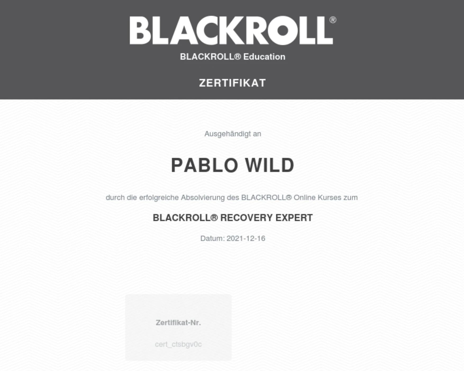 Pablo Wild - BLACKROLL® Recovery Expert Zertifikat