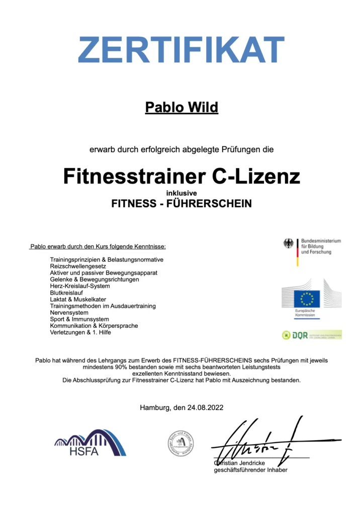 Pablo Wild - Fitnesstrainer Lizenz